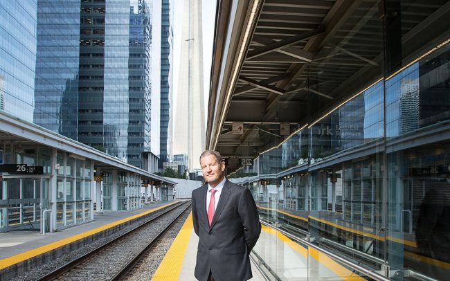 photograph of top executive at GO station in Toronto, Toronto editorial photographer